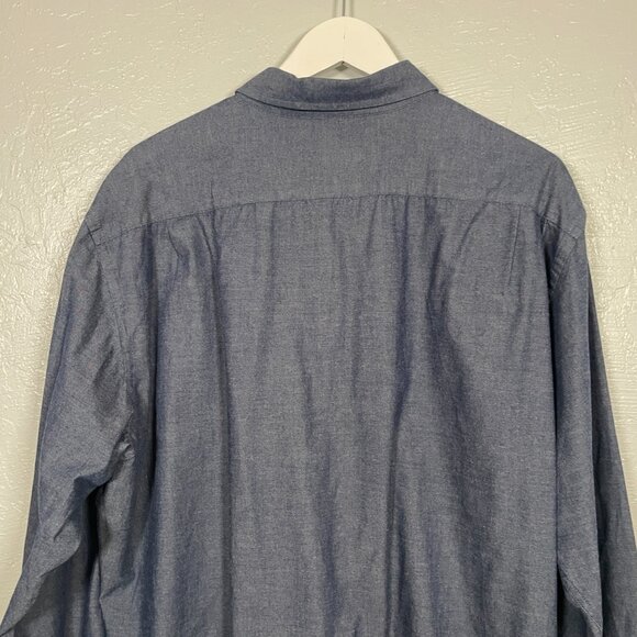 Untuckit Men XXXL Dark Blue Chambray Shirt Long Sleeve Button Front Cotton - Picture 7 of 8